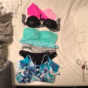 Various bikini bottoms and tops